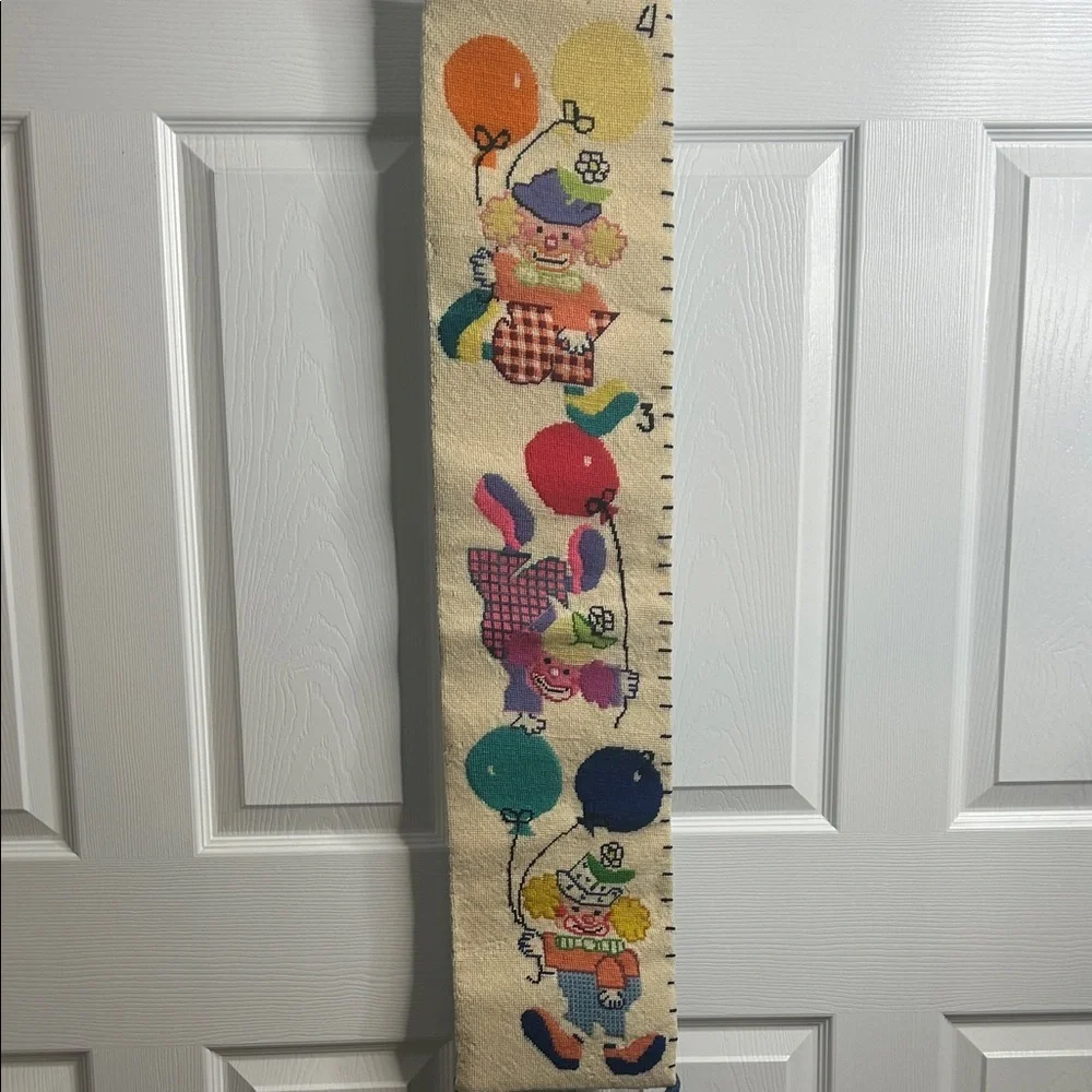 Vintage Needlepoint Cross-stitch Colorful‎ Clown Growth Chart Clowns Grow Kids
